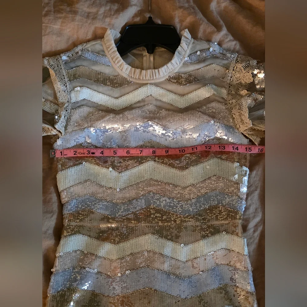 Needle & Thread Sequin Chevron Midi Dress in Gold and Silver - Picture 8 of 12